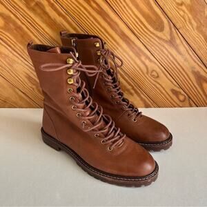 J. Crew Leather Lace Up Boot Brown Cognac